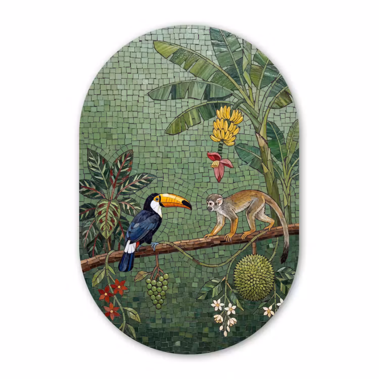 Muurovaal aluminium - Vogel - Dier - Jungle - Mozaïek - Natuur — 1