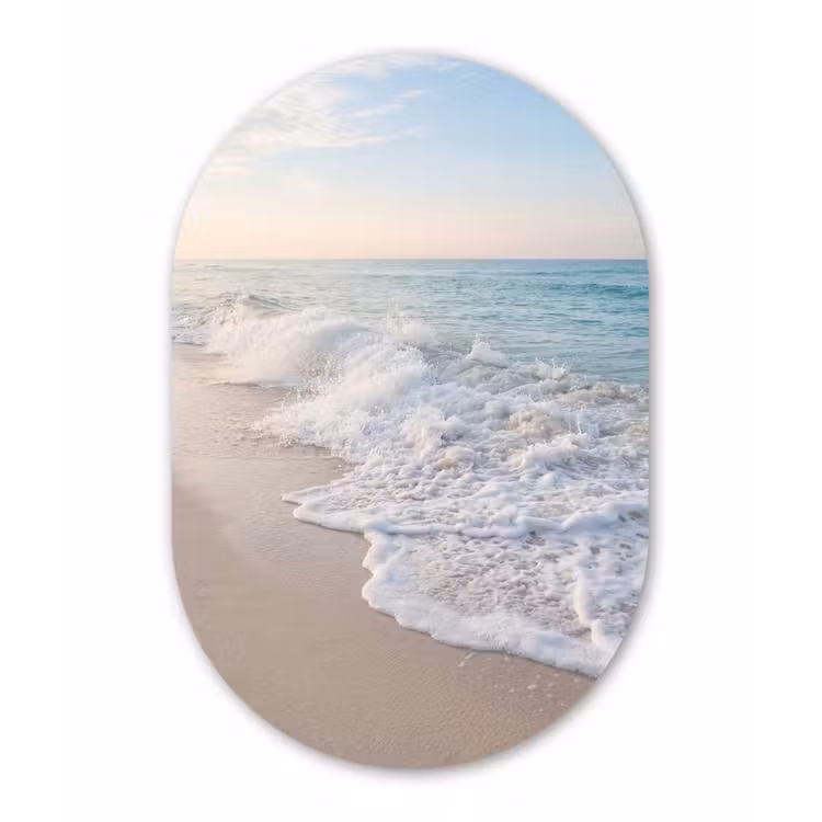 Muurovaal aluminium - Zee - Golven - Strand - Natuur - Wit — 1