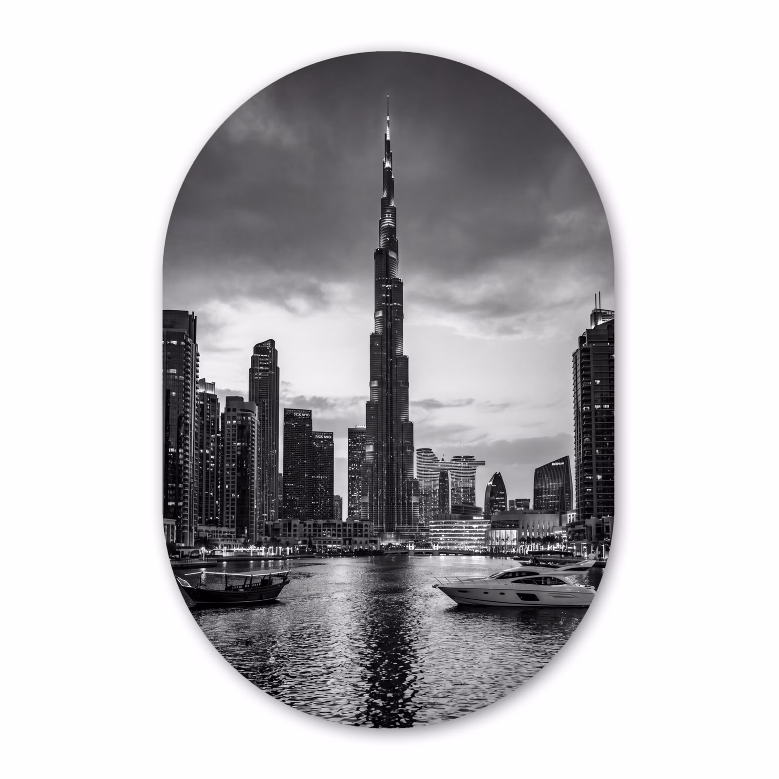 Muurovaal aluminium - Stad - Skyline - Architectuur - Avond - Zwart-wit — 1