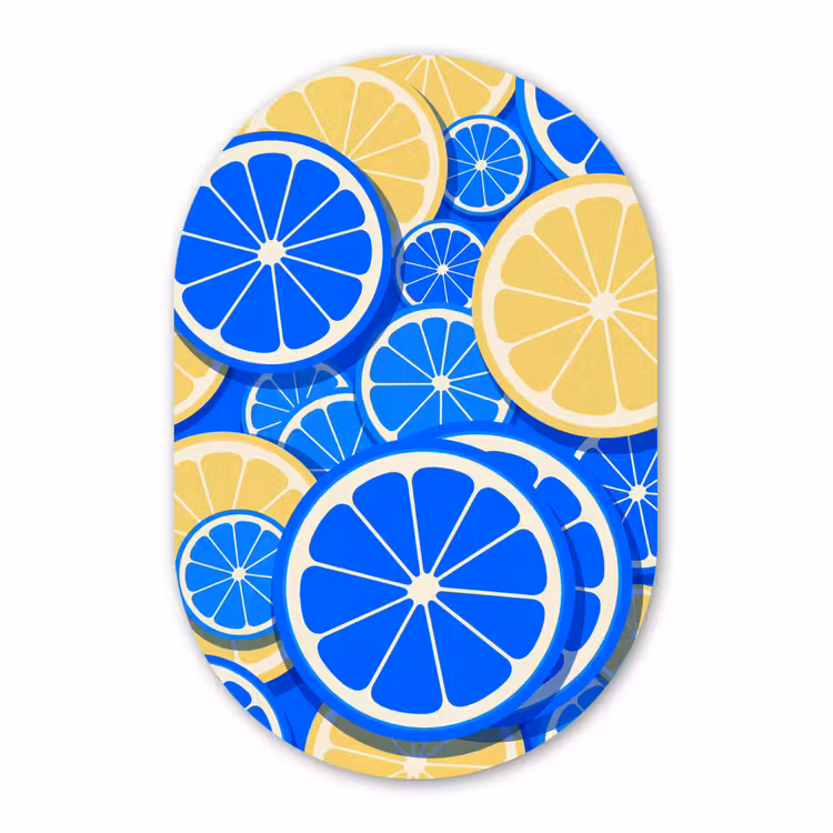 Muurovaal aluminium - Fruit - Schijven - Patroon - Modern - Blauw - Geel — 1