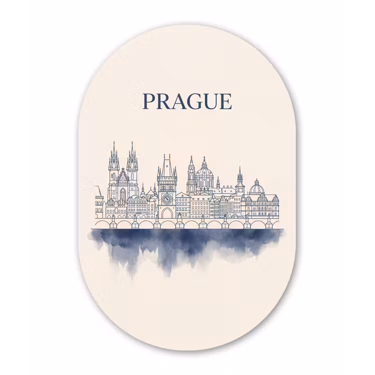 Muurovaal aluminium - Praag - Skyline - Architectuur - Blauw — 1