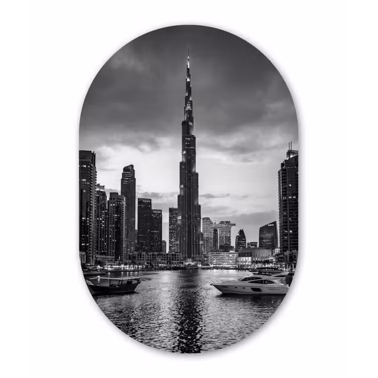 Muurovaal aluminium - Stad - Skyline - Architectuur - Avond - Zwart-wit — 1