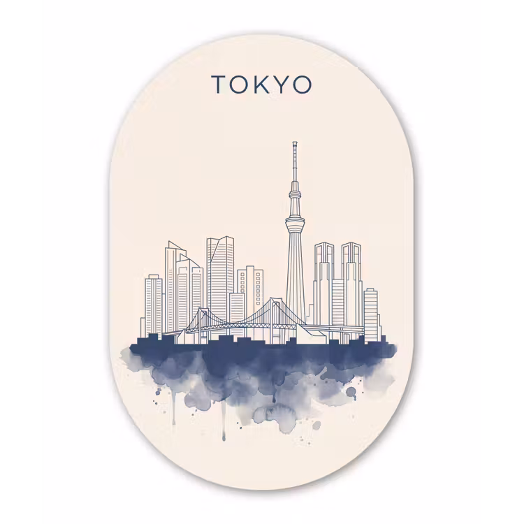 Muurovaal aluminium - Tokyo - Skyline - Stad - Abstract - Blauw — 1