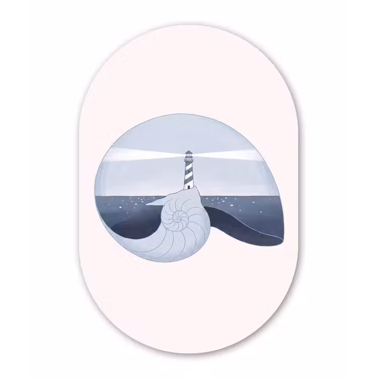 Muurovaal aluminium - Vuurtoren - Zee - Schelp - Abstract - Blauw — 1