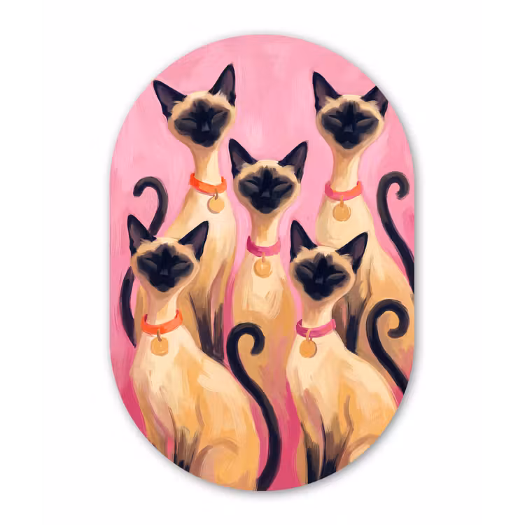 Muurovaal aluminium - Kat - Groep - Dieren - Modern - Roze — 1