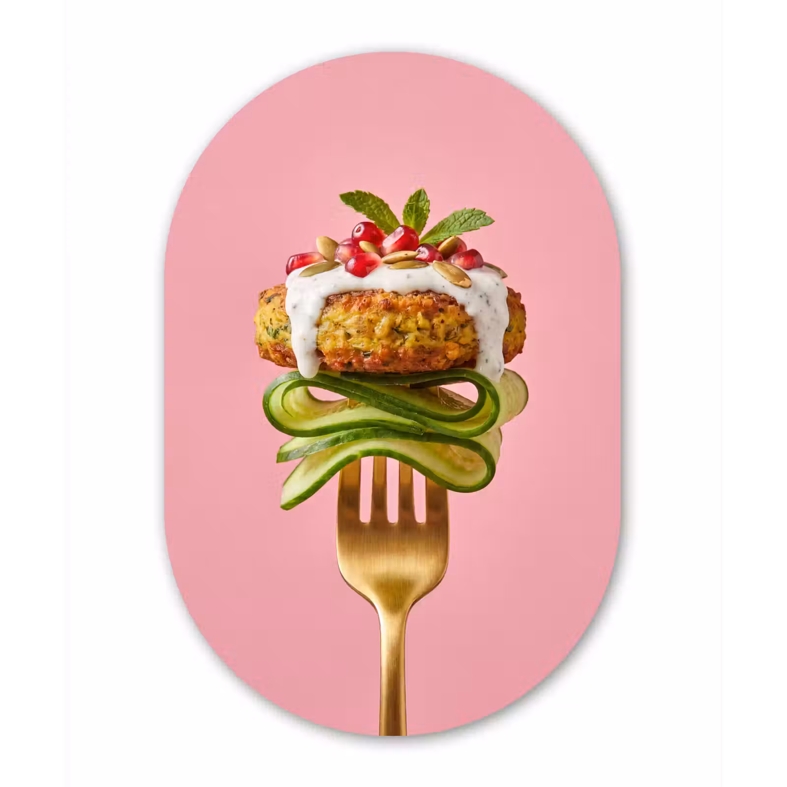 Muurovaal - Glas - Eten - Vork - Roze — 1