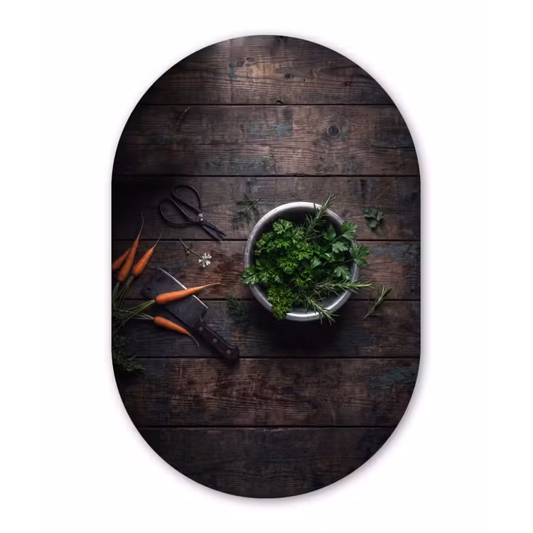 Muurovaal aluminium - Groenten - Hout - Eten — 1