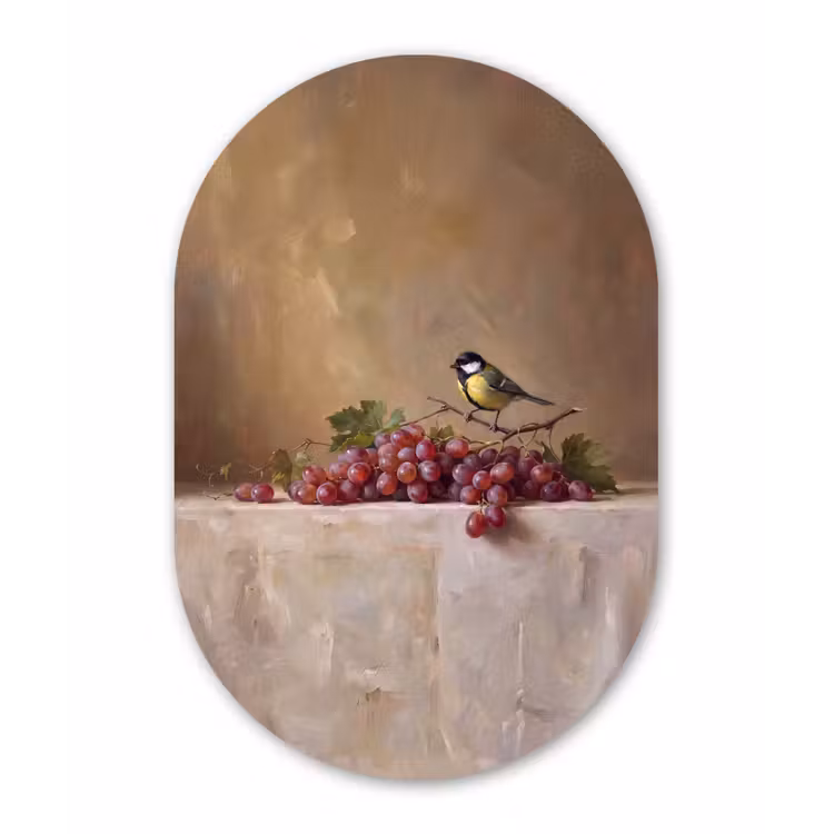 Muurovaal aluminium - Vogel - Druiven - Stilleven — 1