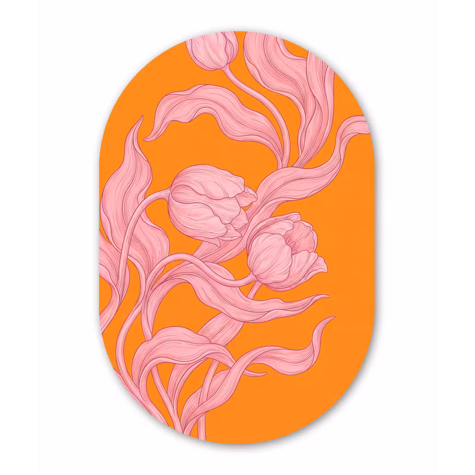 Muurovaal - Glas - Roze bloemen - Modern — 1