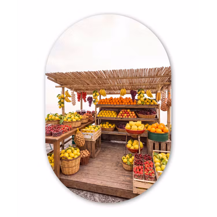 Muurovaal - Glas - Marktkraam - Fruit - Vers — 1