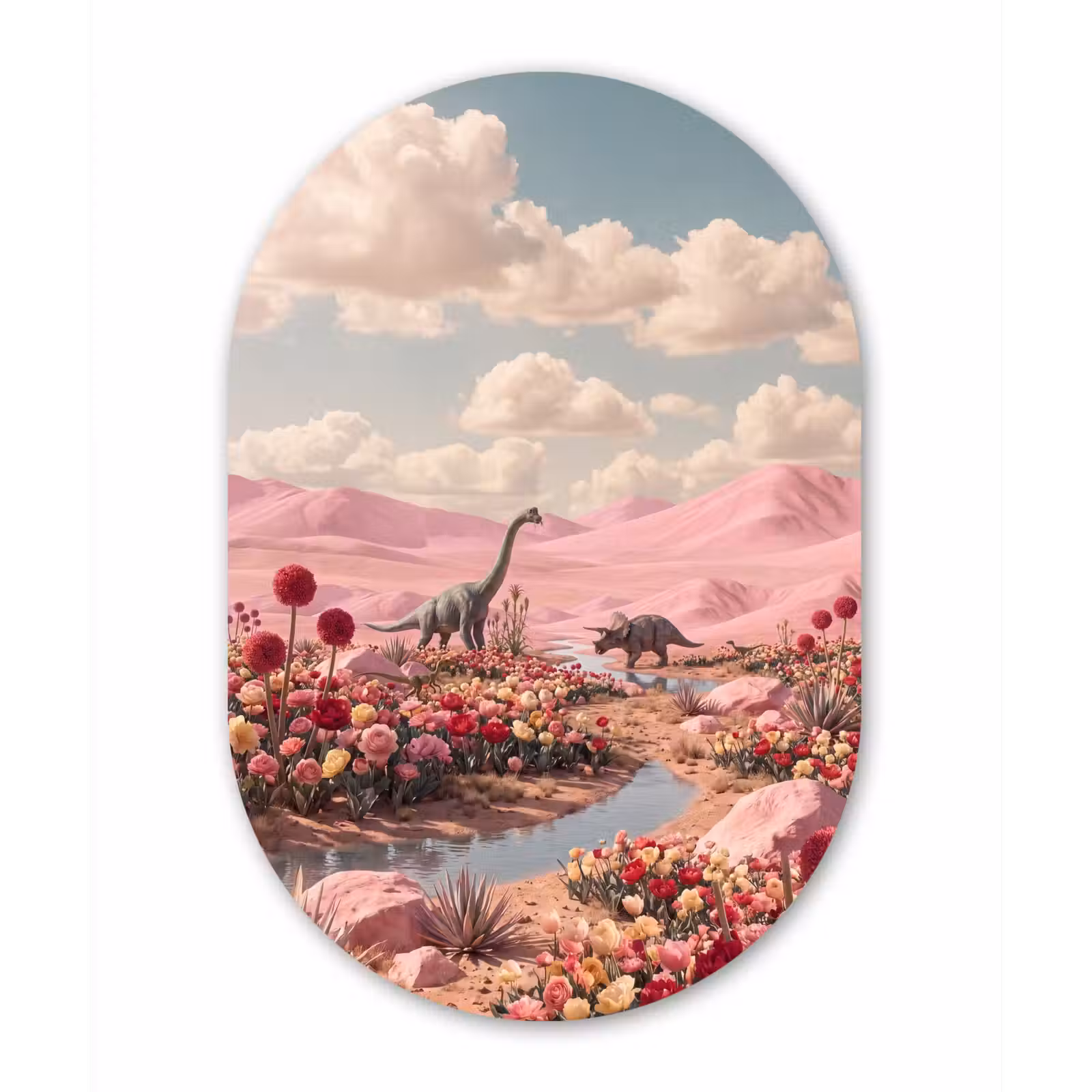 Muurovaal - Glas - Dinosaurus - Roze - Landschap — 1
