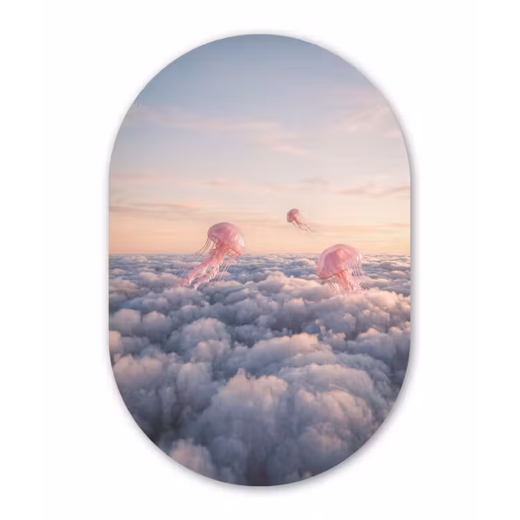 Muurovaal - Glas - Roze dier - Wolken — 1