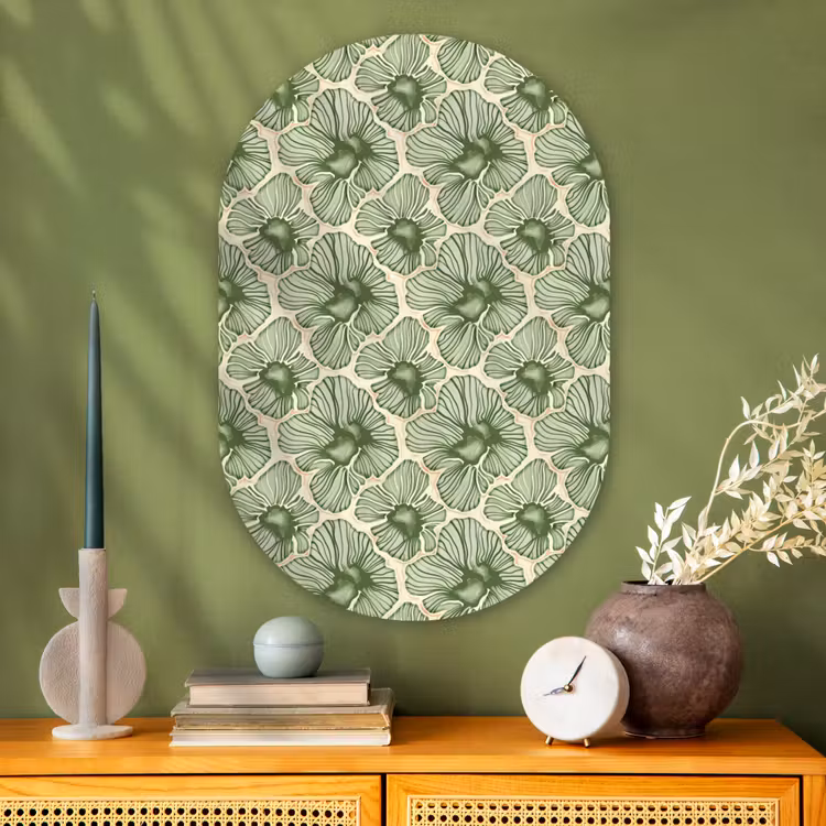 Muurovaal - Glas - Groen - Botanisch - Bloemen - Organisch - Patroon — 2