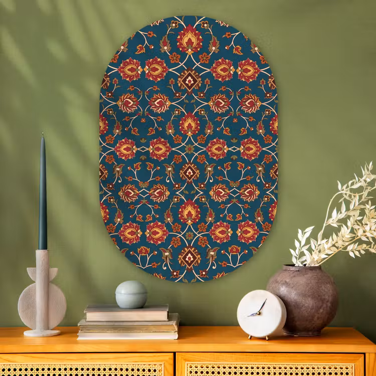 Muurovaal - Glas - Ornament - Flora - Traditioneel - Klassiek - Blauwgroen — 2
