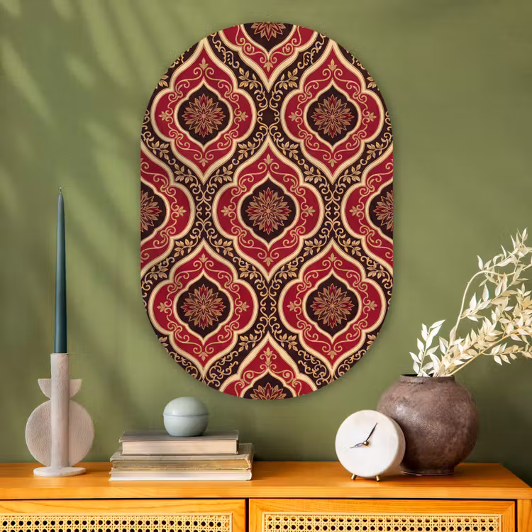 Muurovaal - Glas - Patroon - Ornament - Barok - Rood - Goud — 2