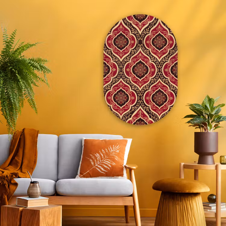 Muurovaal - Glas - Patroon - Ornament - Barok - Rood - Goud — 3