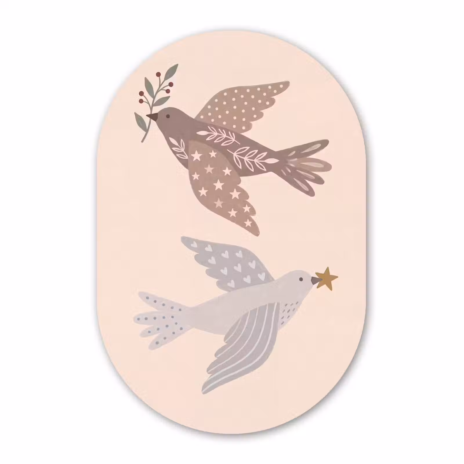Muurovaal aluminium - Vogel - Bessen - Natuur - Modern - Beige — 1