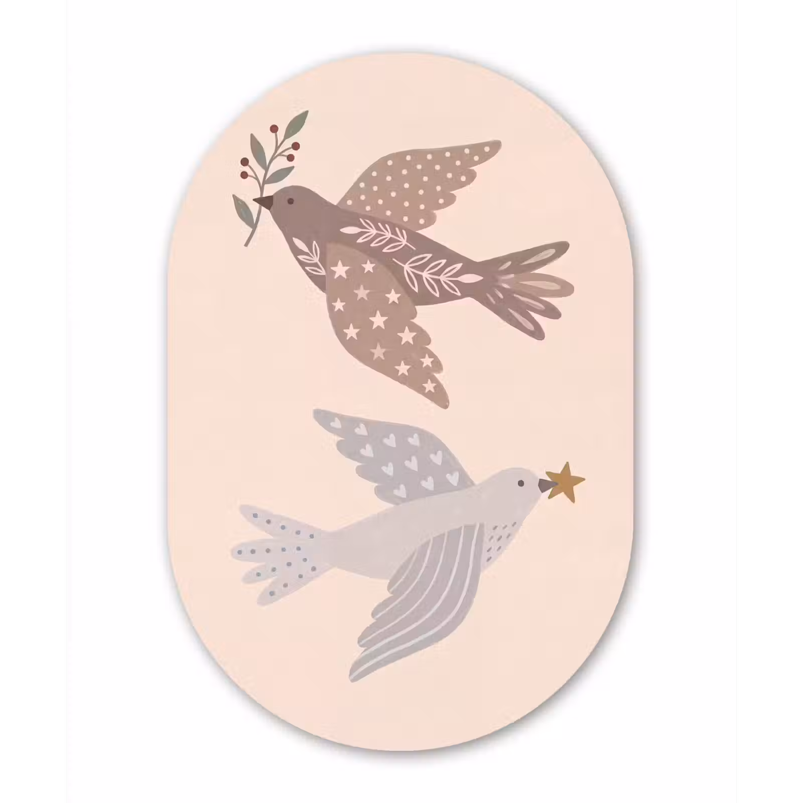 Muurovaal - Glas - Vogel - Bessen - Natuur - Modern - Beige — 1