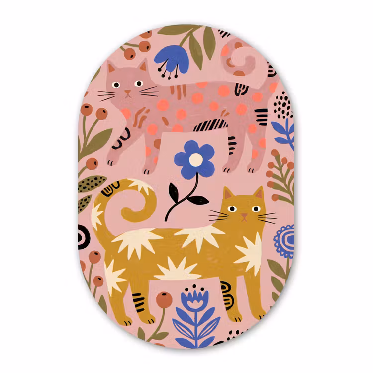 Muurovaal aluminium - Kat - Bloemen - Dieren - Modern - Roze — 1