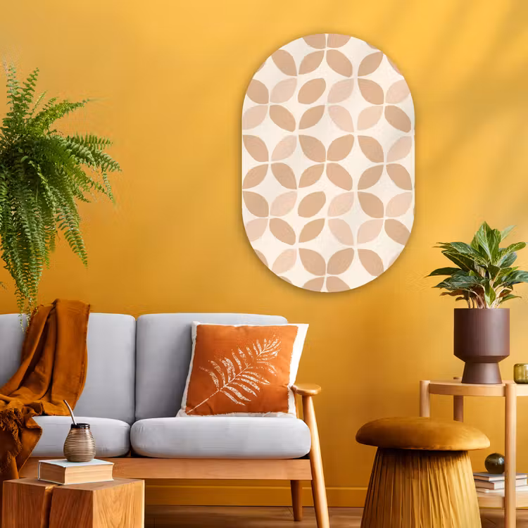 Muurovaal - Glas - Beige - Bladeren - Minimalistisch - Patroon — 3