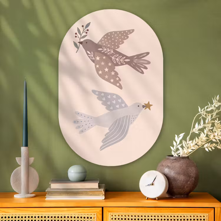 Muurovaal - Glas - Vogel - Bessen - Natuur - Modern - Beige — 2