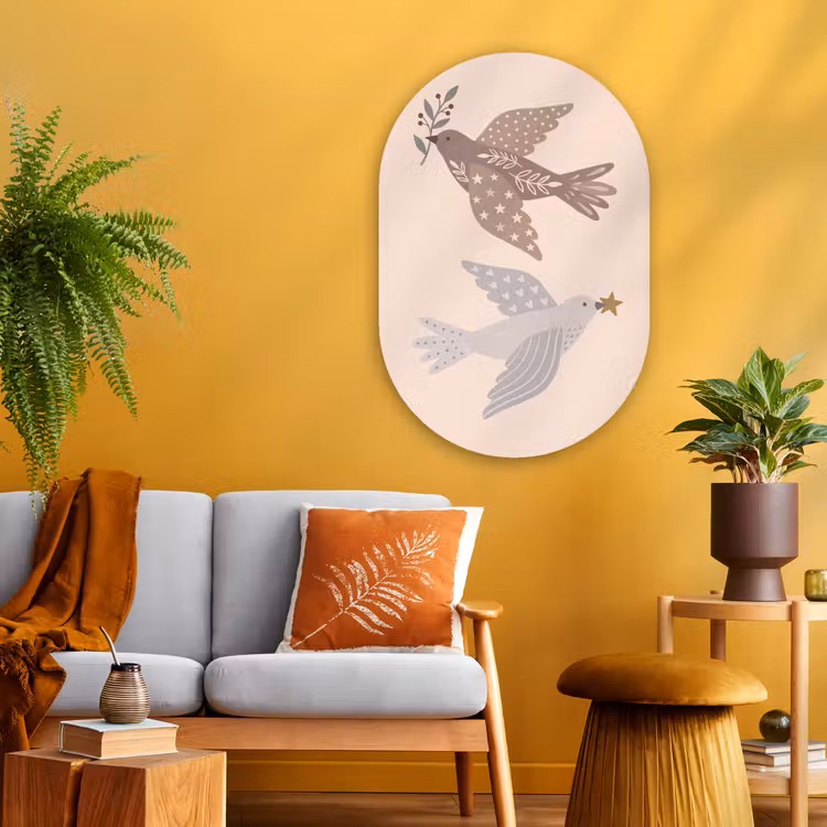 Muurovaal - Glas - Vogel - Bessen - Natuur - Modern - Beige — 3