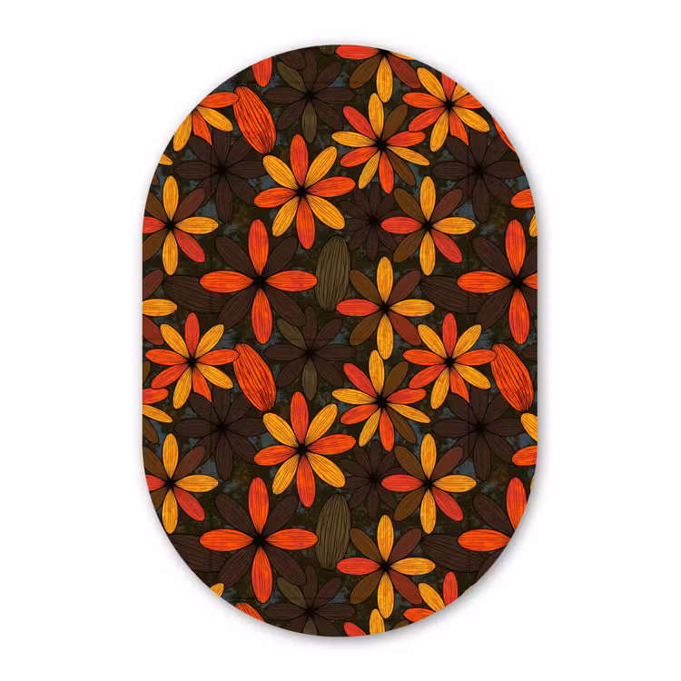 Muurovaal aluminium - Oranje - Retro - Bloemen - Herfst — 1