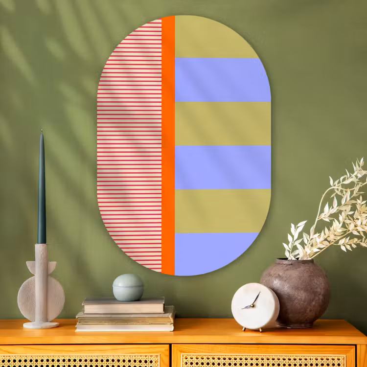 Muurovaal - Glas - Abstract - Geometrie - Strepen - Blokken - Rood — 2