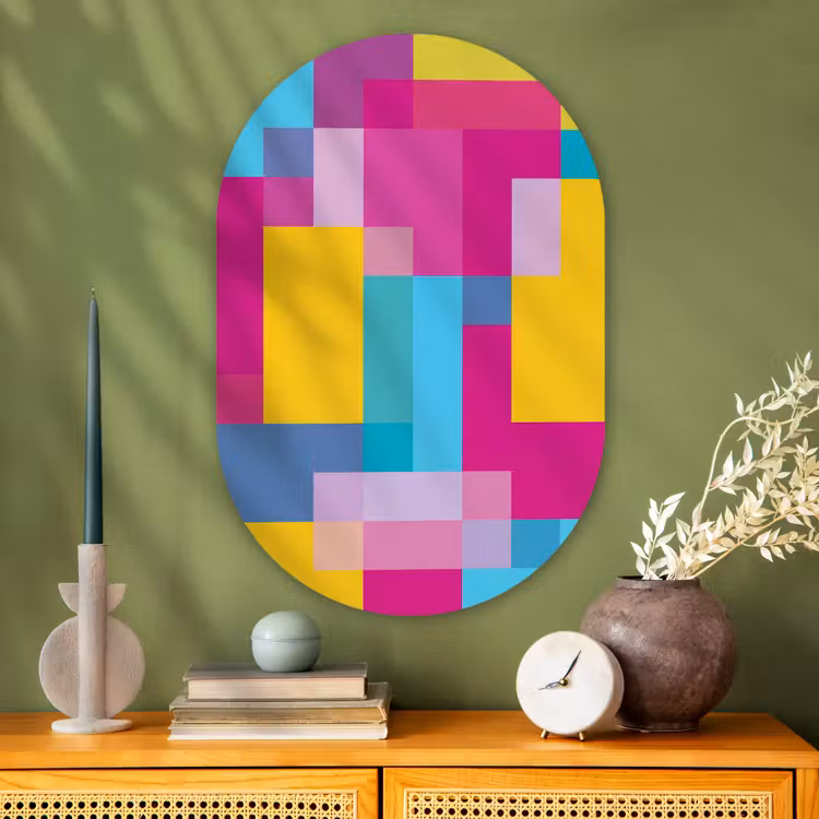 Muurovaal - Glas - Abstract - Geometrisch - Kunst - Kleurrijk - Modern — 2