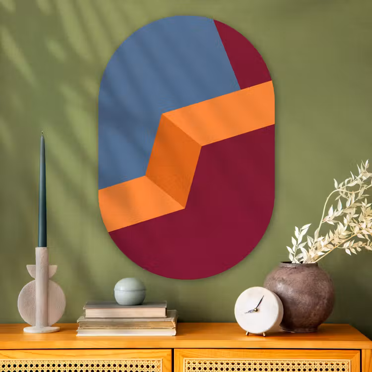 Muurovaal - Glas - Abstract - Vormen - Modern - Blauw - Oranje — 2