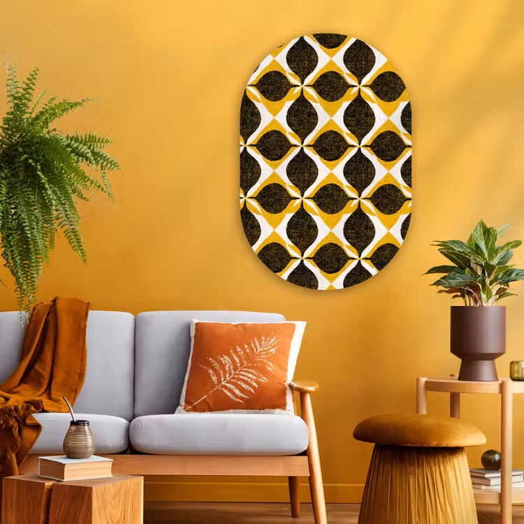 Muurovaal - Glas - Geel - Zwart - Geometrisch - Retro - Textuur — 3