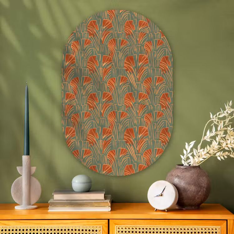 Muurovaal - Glas - Groen - Terracotta - Deco - Waaiers — 2