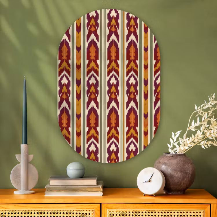 Muurovaal - Glas - Ikat - Bordeauxrood - Etnisch - Patroon — 2