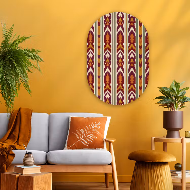 Muurovaal - Glas - Ikat - Bordeauxrood - Etnisch - Patroon — 3