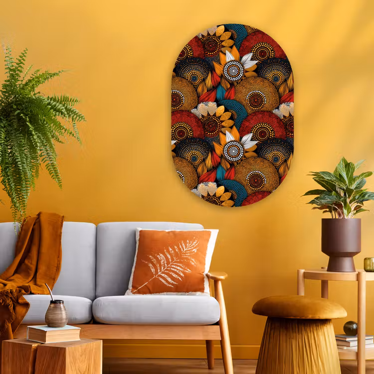 Muurovaal - Glas - Kleurrijk - Aboriginal - Dot Painting - Botanisch - Patroon — 3