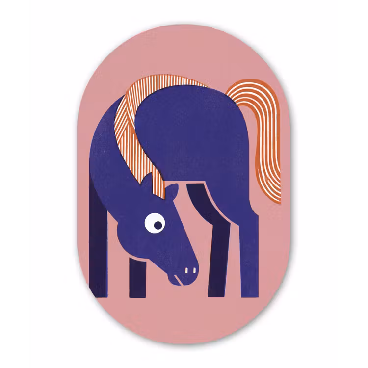 Muurovaal - Glas - Paard - Abstract - Dieren - Modern - Blauw — 1