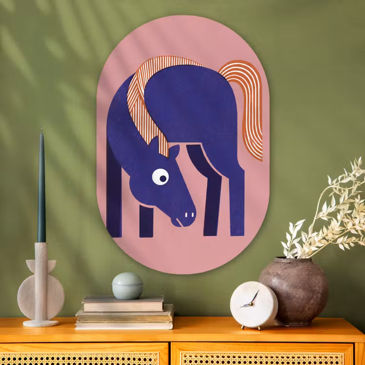 Muurovaal - Glas - Paard - Abstract - Dieren - Modern - Blauw — 2