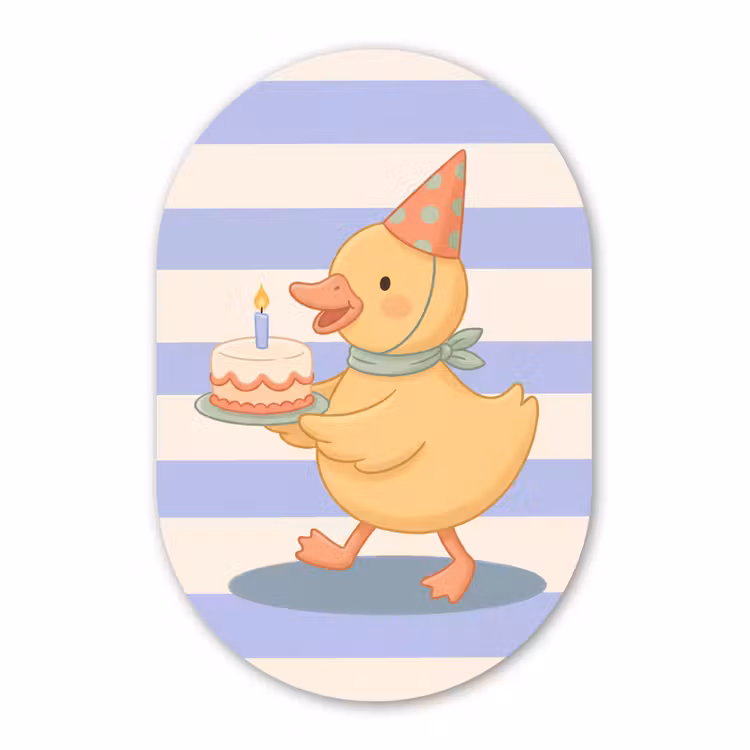 Muurovaal aluminium - Vogel - Feest - Taart - Kinder - Illustratie — 1