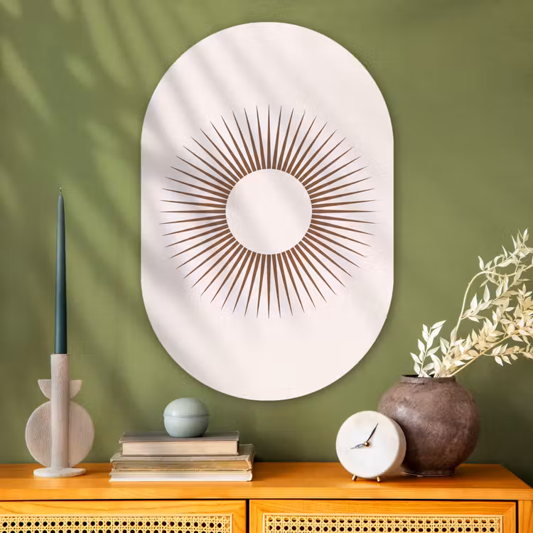 Muurovaal - Glas - Abstract - Zon - Symbool - Modern - Beige — 2