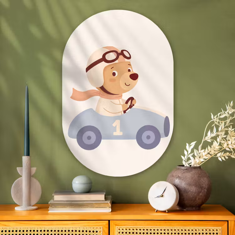 Muurovaal - Glas - Beer - Auto - Kinderkamer - Cartoon - Speels — 2