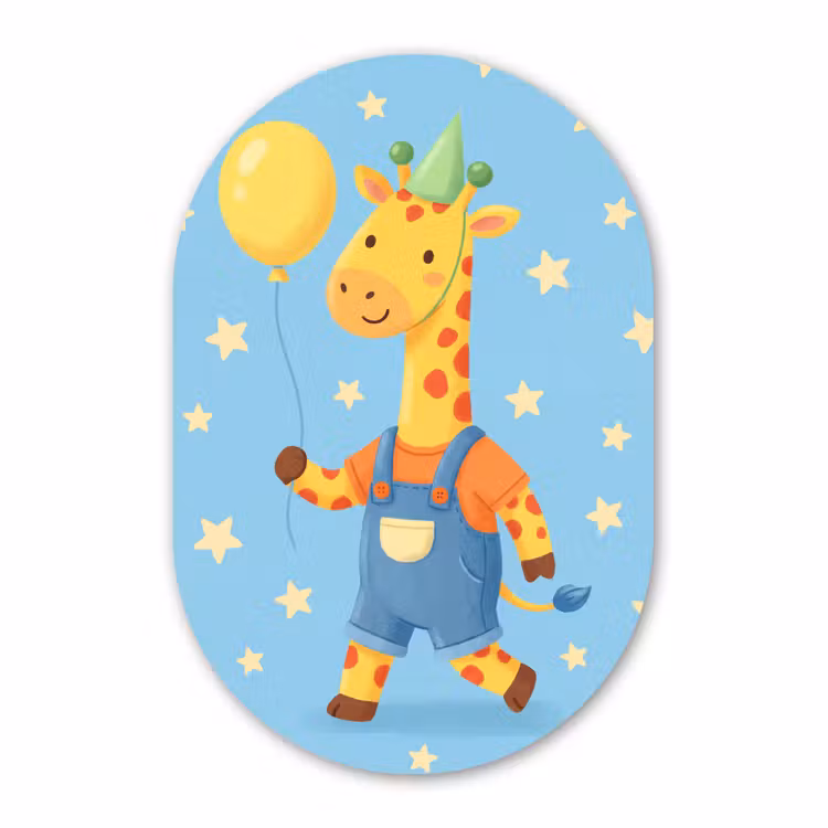 Muurovaal - Glas - Dieren - Giraffe - Ballon - Feest - Kinderkamer — 1