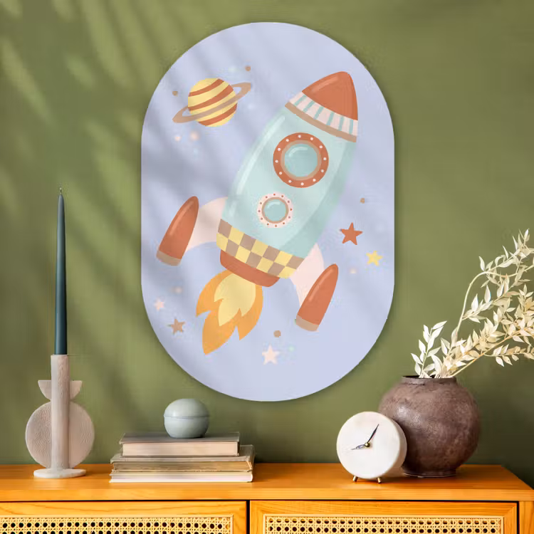 Muurovaal - Glas - Raket - Ruimte - Planeet - Illustratie — 2