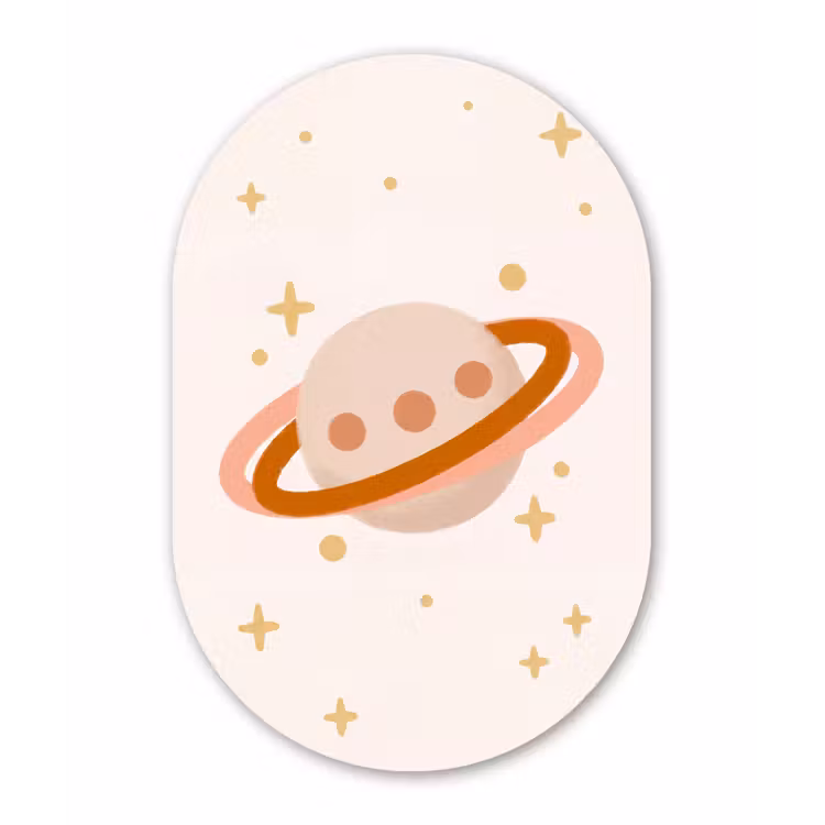 Muurovaal aluminium - Planeet - Ringen - Ruimte - Illustratie - Beige — 1