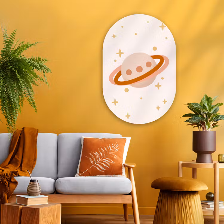 Muurovaal - Glas - Planeet - Ringen - Ruimte - Illustratie - Beige — 3