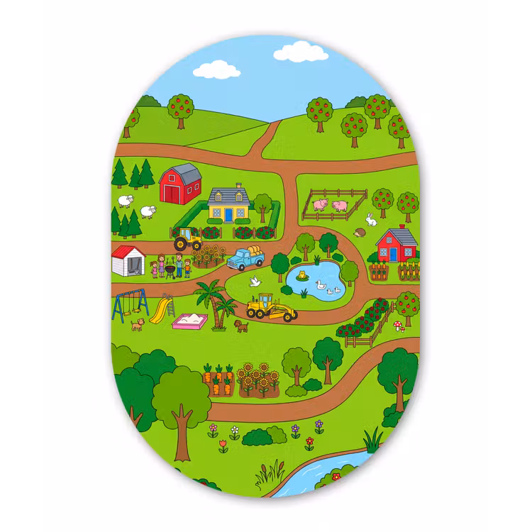 Muurovaal - Glas - Platteland - Dieren - Cartoon — 1