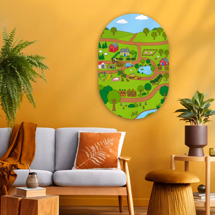 Muurovaal - Glas - Platteland - Dieren - Cartoon — 3