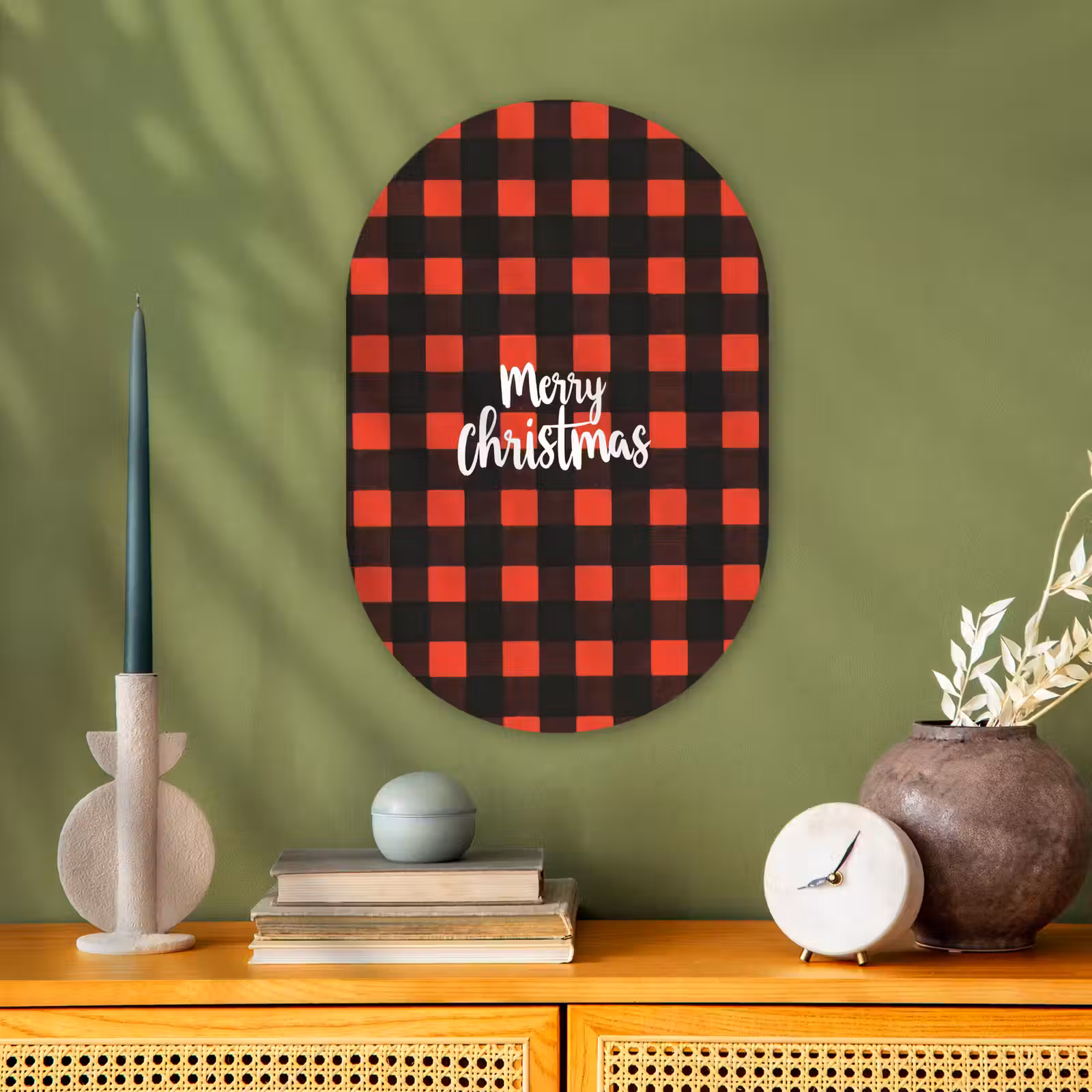 Muurovaal - Kunststof - Geruit - Rood - Tekst - Christmas — 1