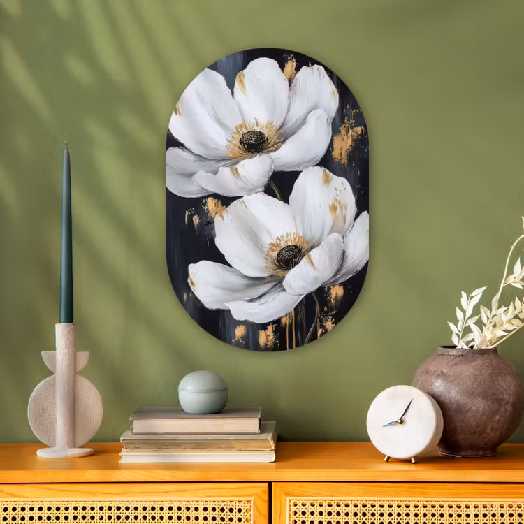 Muurovaal - Kunststof - Bloemen - Wit - Abstract — 1