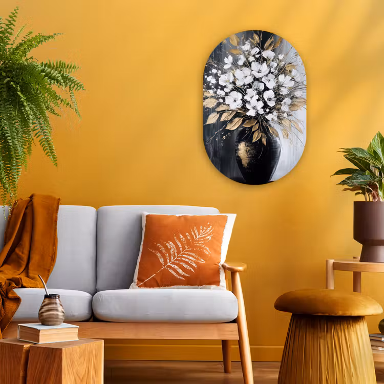 Muurovaal - Kunststof - Bloemen - Wit - Vaas - Abstract — 2