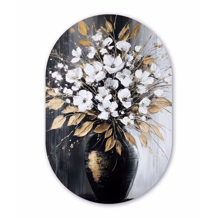 Muurovaal - Kunststof - Bloemen - Wit - Vaas - Abstract — 3